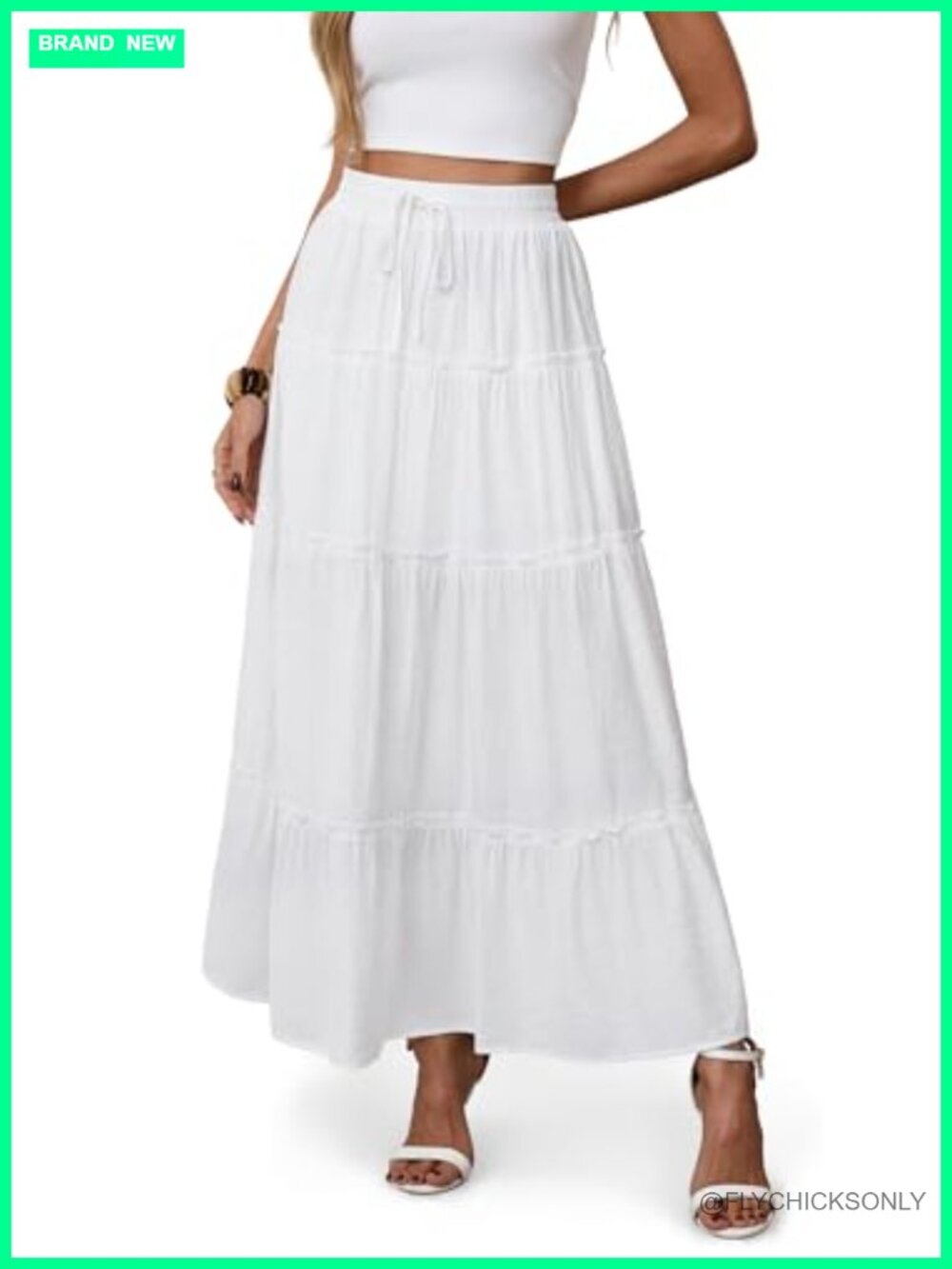 Women's Rayon Nylon Tiered Boho A-Line Maxi Skirt Drawstring Waist Flowy